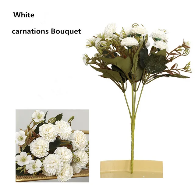 11 Heads artificial flowers carnation bouquet DIY home wedding decor fake flower Mother's Day Teacher's Day gift desk Potted - Цвет: Белый