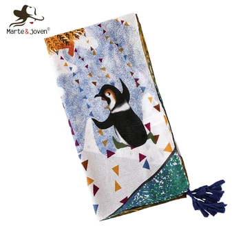 

Marte&Joven Colorful Female Cotton Linen Scarf Cute Penguin Print Shawls Spring Autumn Large Sized Long Scarves Gifts for Ladies
