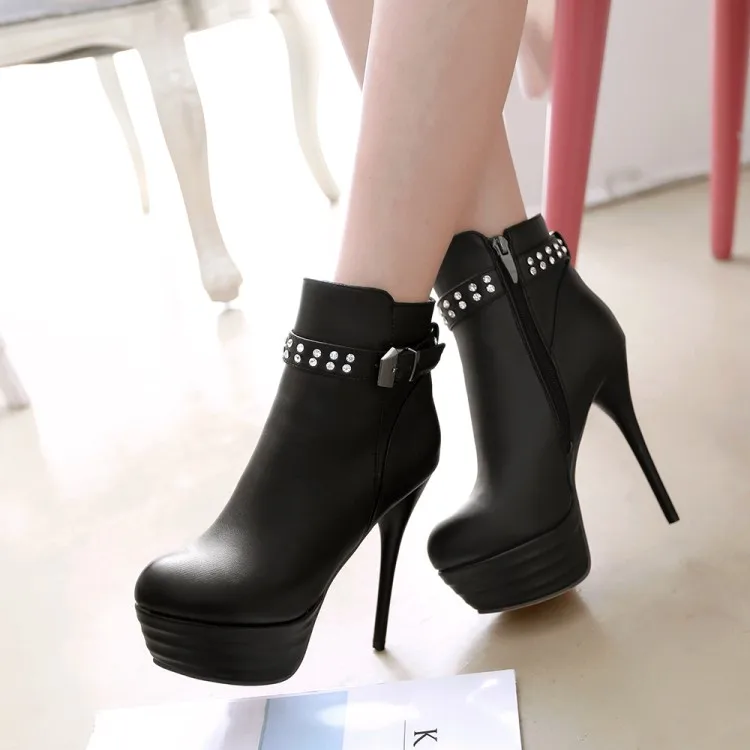 

Big Size 11 12 13 14 15 Slender high heel side zipper willow nail boots for round head waterproof platform in Europe and America