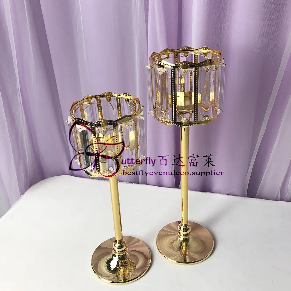 Crystal Hurricane candle holders and candlesticks around the gold trumpet vase-2
