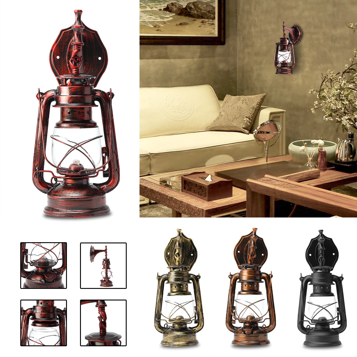  E27 Retro Classic Kerosene Lamp Wall Light Sconce Holder Portable Lights Adornment Bar Club Coffee  - 32922321000