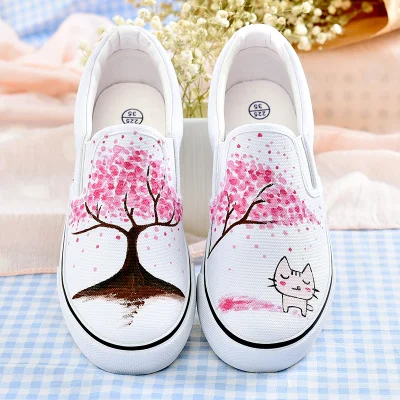 

New Promotion Rihanna Creeper Women Shoes Hand-Painted Board Shoes Princess Fairy Tale Girl Shoe White Canvas Shoes Autumn
