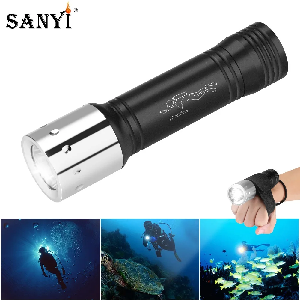 Фонарик для дайвинга Sanyi XML T6 светодиодные подводные фонарики водонепроницаемые