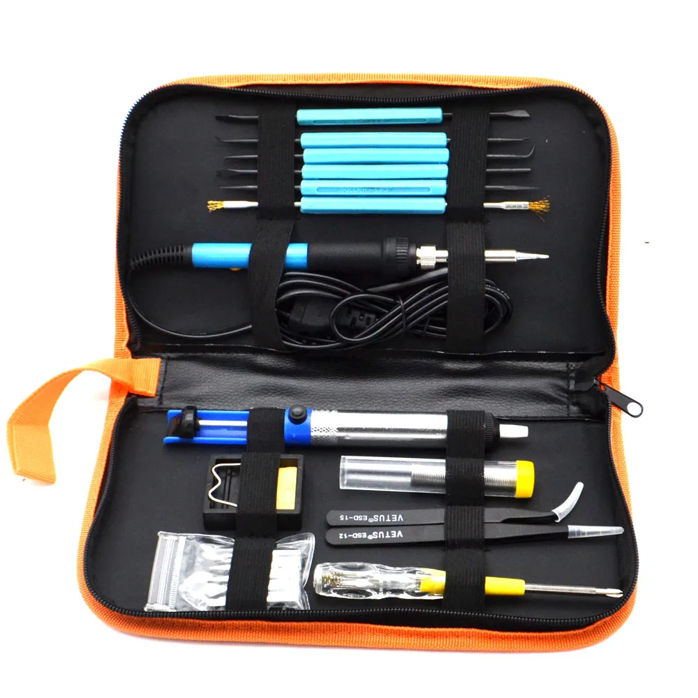 

60W 220V Portable Soldering Iron Adjustable Temperature Iron Tips Welding Repair Tool kit Tweezers EU Plug
