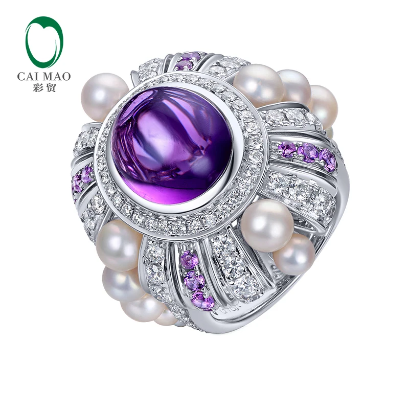 Обручальное кольцо из белого золота 7 25 карат натуральный амтист 1 82ct аметист