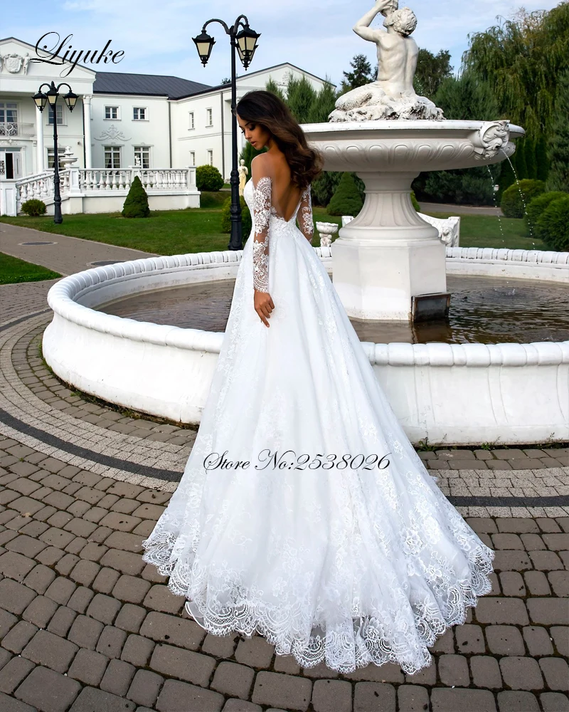 Liyuke элегантное кружевное свадебное платье без бретелек трапециевидной формы с поясом из бисера с открытыми плечами свадебное платье