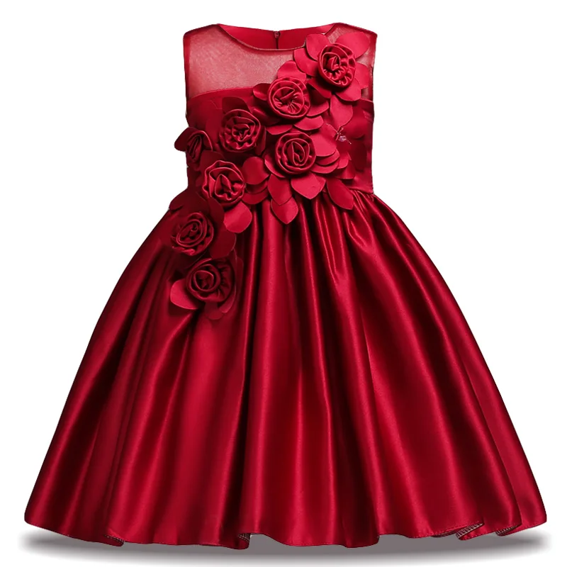 

Summer children gown Flower Girls Wedding Pageant Party Dress Satin flower balls Princess communion dresses 9 Years Girl Clothes