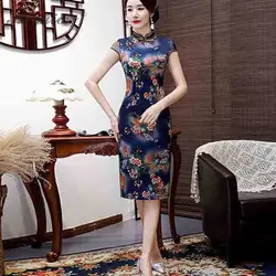 Восточный стиль Ретро Длинный Чонсам 2019 новый принт Qi Pao женское традиционное китайское платье красное тонкое Женская Роба в восточном