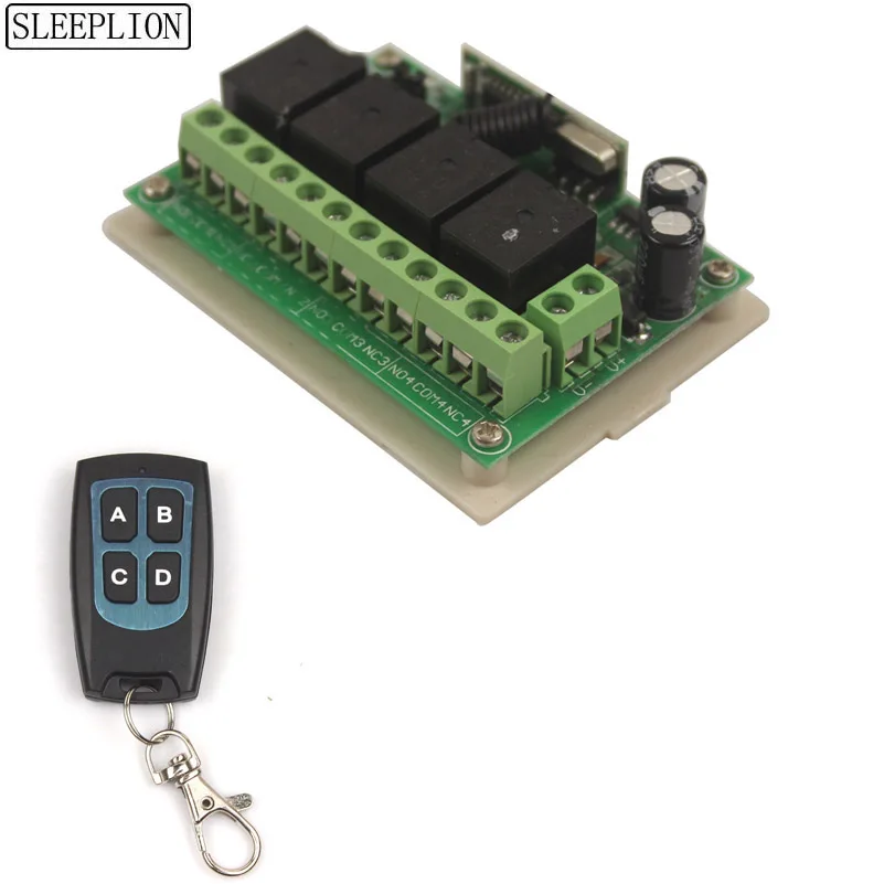 DC 12V 4CH Wireless RF Remote Control Light Switch 10A Relay Output Radio Receiver Module Transmitter Universal Switch (1)
