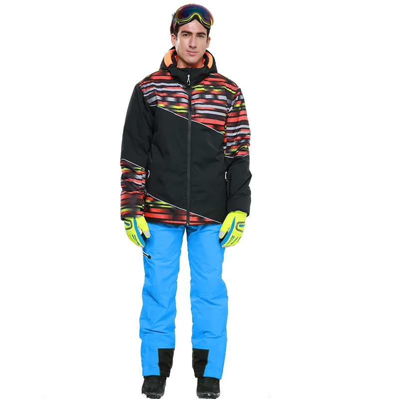 Лыжный костюм для мужчин Зимний спорт на открытом воздухе сноуборд одежда костюм ветрозащитная лыжная куртка+ зимние брюки Terno Esqui теплый и ветрозащитный - Цвет: sapphire1