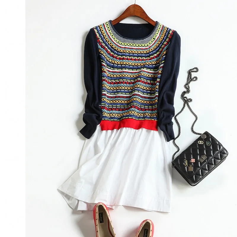 

clearance sale Europe and the United States women's new autumn 2016 High-end embroidered knitted long-sleeved dress