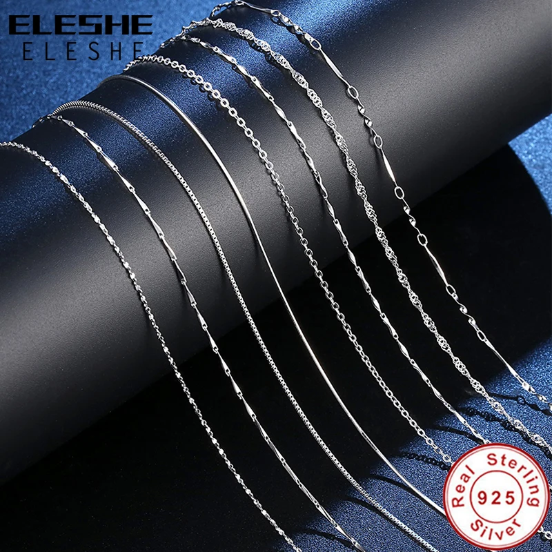 

ELESHE Authentic 100% 925 Sterling Silver Necklace for Women Men 45cm Adjustable Long Chain Necklace Fashion Jewelry Collares
