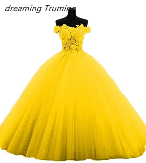 Multi Colored Quinceanera Dresses With Appliqued Lace Tulle Dresses 15 Years Ball Gowns vestido de 15 anos de debutante - Цвет: Золотой