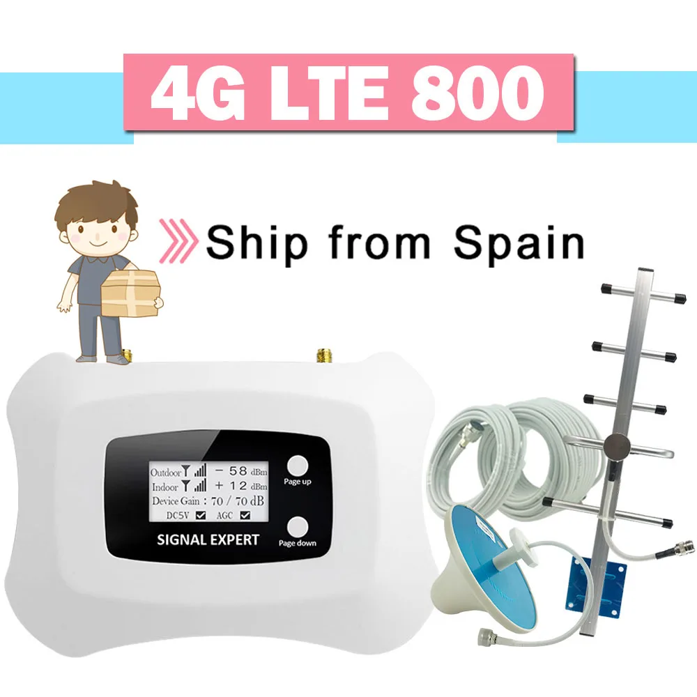 

4G LTE 800 Cellphone Signal Booster 70dB Gain LCD Display 4G LTE 800 Band 20 Cellular Signal Repeater 4G Mobile Phone Amplifier