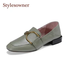 Stylesowner новые осенние Мокасины, лоферы для Для женщин цвета: зеленый, черный слипоны из натуральной кожи с квадратным носом на плоской подошве обувь повседневные кроссовки