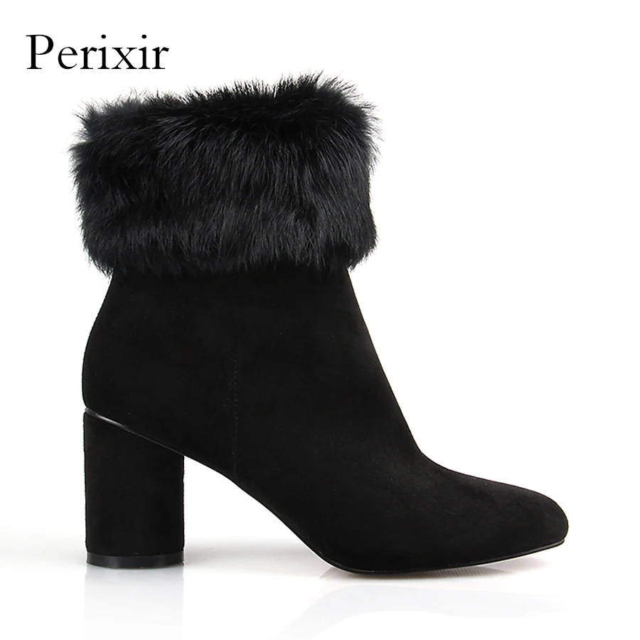 

Perixir 2017 Fashion New style Real Rabbit Hair Suede Two Shapes Ankle Boot Add Short Plush Keep Warm Shoes For Women