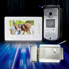 7 ”ató con alambre el teléfono video de la puerta sistema de intercomunicación del timbre kit set con monitor + IR cámara al aire libre con RFID teclas + cerradura eléctrica