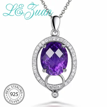 

L&zuan 3.43ct Natural Amethyst Pendants 100% 925 Sterling-Silver-Jewelry Cluster Gmestone Luxury Pendant Necklace For Women