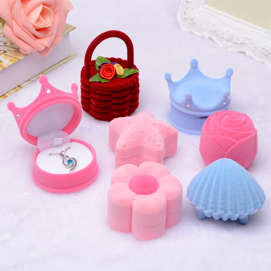 

Jewelry Gift Box Cute Shell Velvet Women Wedding Earrings Rings Necklace Jewelry Packing Cases Portable Ice Cream Crown Gift Box