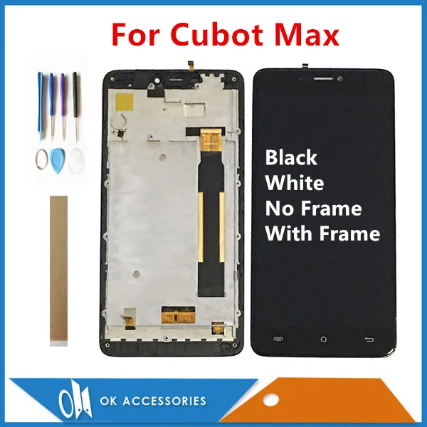 

Original Quality With Frame / No Frame For Cubot Max LCD Display With Touch Screen Assembly Black White Color With Tools Tape
