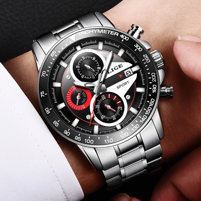 Lige Fashion Men Watches Male Creative Business Chronograph Quartz Clock Stainless Steel Waterproof-5
