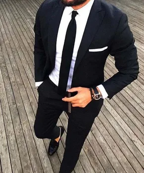 

Handsome 2 Pieces Black Mens Suit (Jacket+Pants) Groom Tuxedos Best Man Suit Groomsman Mens Wedding Suits Bridegroom Casual Wear