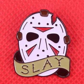 

Slay enamel pin Jason mask brooch retro 80s horror badge slaying all day demon pins slayer gift Friday the 13th inspired jewelry