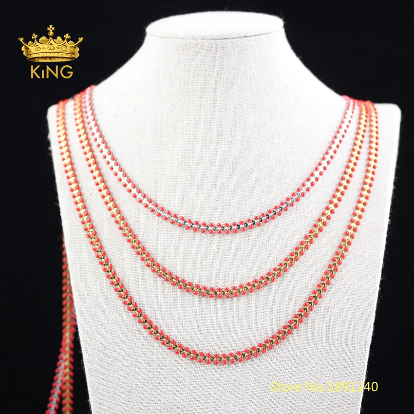 5meters Red Enamel Chevron Chains Beaded Choker Fine Jewelry Fishbone Epoxy Chain Spike Studded Copper Metal HX205 | Украшения и