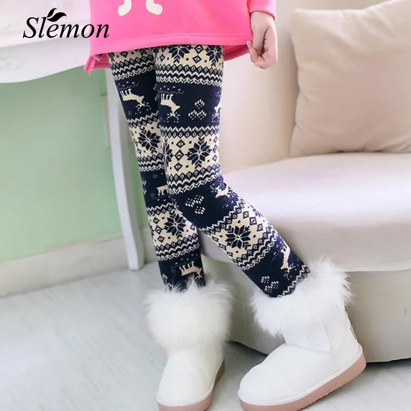 

Child Christmas Velvet Leggings Warm 2018 Autumn Winter Kid Girl Print Pattern Rainbow Milk Silk Thicken Trousers Pants
