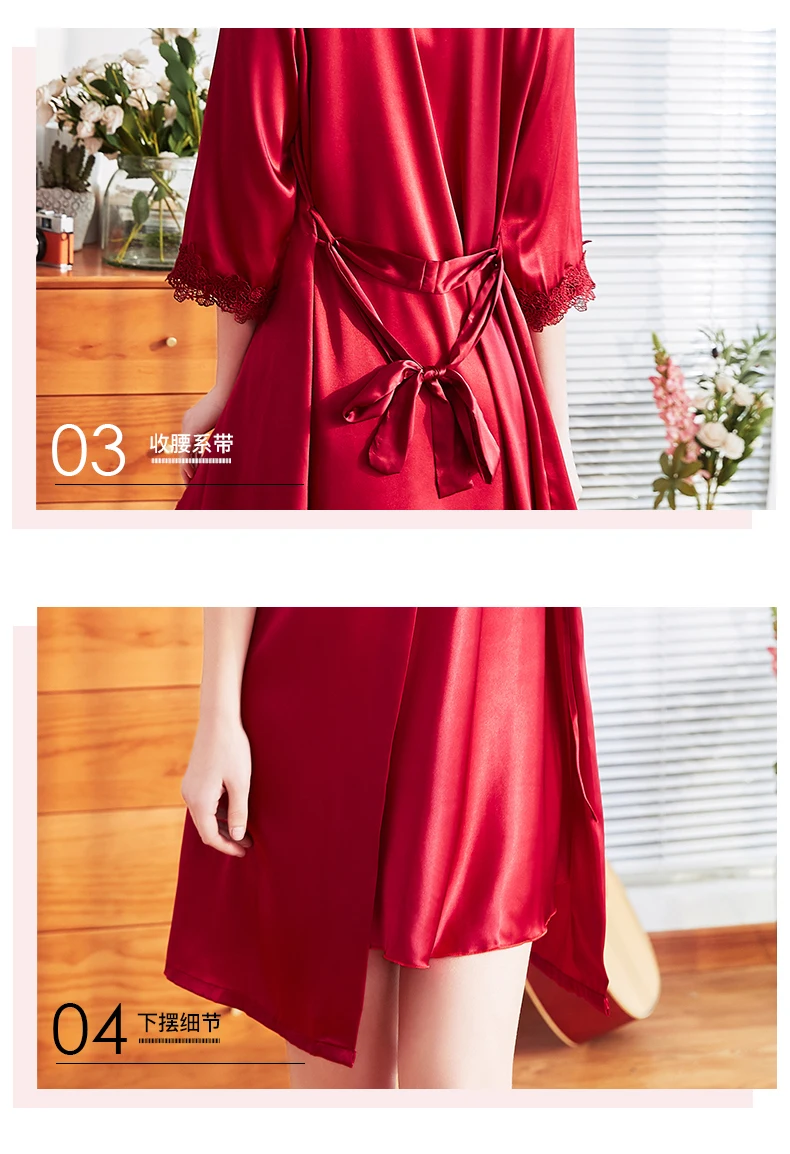 Wasteheart красный Для женщин Пижама для сна комплект Пижама, пикантная сорочка банные халаты комплекты искусственного шелка плюс Размеры M, L, XL