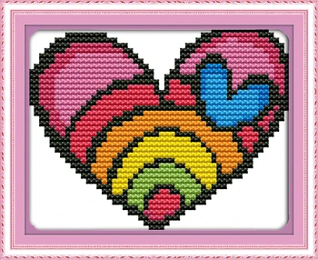 

Joy Sunday Rainbow heart Samped or Counted Cross Stitch Sets DIY 11CT14CT Cross Stitch Kits for Embroidery Home Decor Needlework