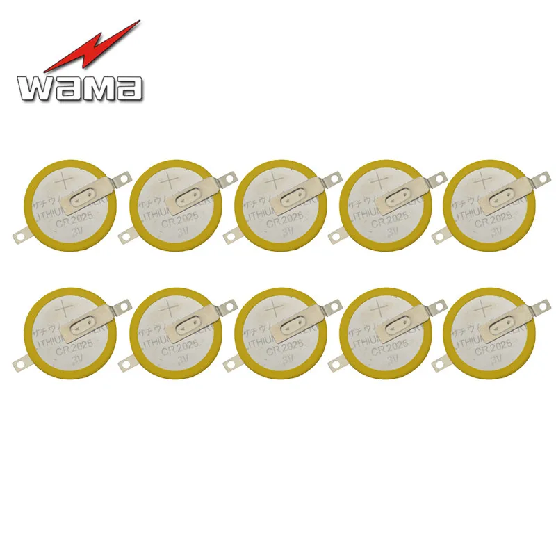 10pcs/lot Wama CR2025 Button Cell Batteries 3V 2 Feet Welding Solder Pins Accessories 180 degree Coin battery Customized Made