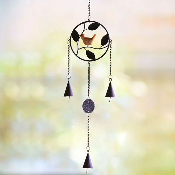 Zakka! European Vintage Style Round Metal Wind Chime Resin Bird Design