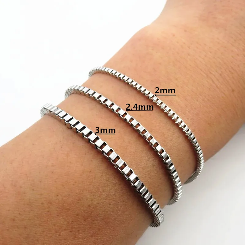 

2/2.4/3mm Women Bracelet Stainless Steel Small Box Link Chain Bracelet Fashion Jewelry Gift