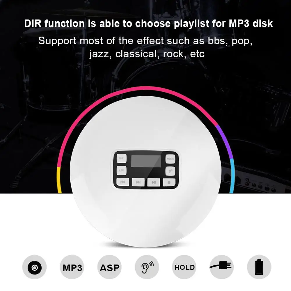 Белый ЕС Plug lcd Портативный AUX CD плеер+ наушники для MP3/CD/CD-R/CD-RW диск стиль cd-плееров