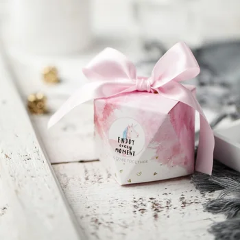 

50Pcs Pink Unicorn Diamond Wedding Favors Candy Boxes Party Gift Box Bomboniera Giveaways Box Return Present Box With Ribbons
