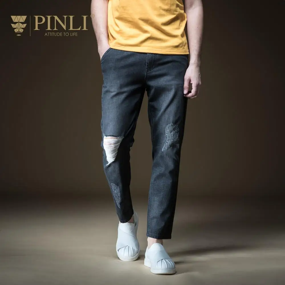 

2018 Zipper Fly Slim Men Pinli Product Made Hot Summer New Men's Cultivate Morality Hole Printed Little Cowboy Pants B192116504
