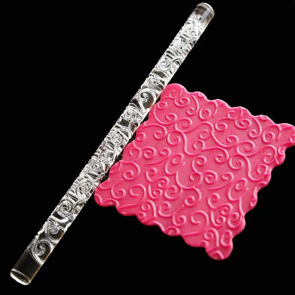 

1Pc Acrylic Rolling Pin Flower Vine Embossing Fondant Cake Dough Engraved Roller Pastry Rolling Pin Embossing Baking Tools