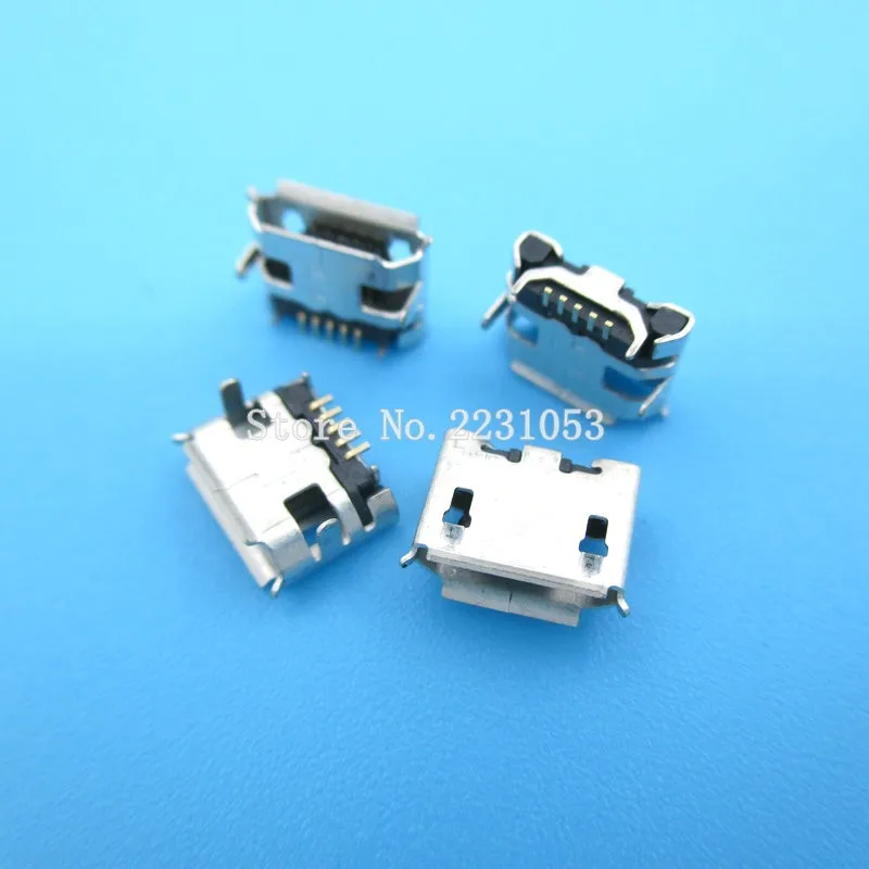 20 шт./лот Micro USB 5 P, 5-контактный разъем DIP Micro USB, 5-контактный разъем Micro USB, хвостовое гнездо для зарядки