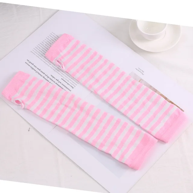 Fashion Women Lady Striped Elbow Gloves Warmer Knitted Long Fingerless Gloves Elbow Mittens Christmas Accessories Gift 11