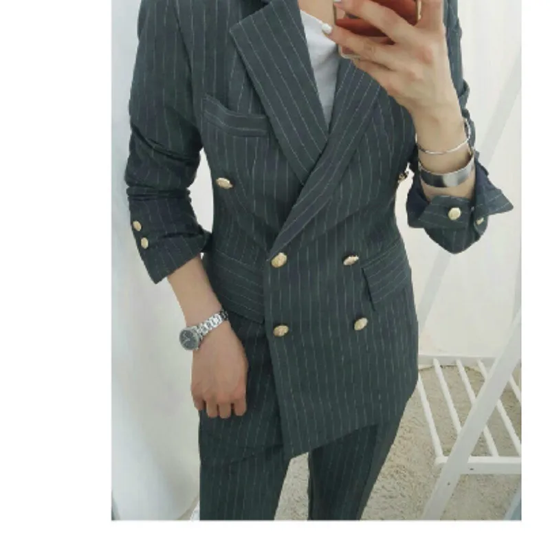 Women suits office sets trouser suits High-quality office striped double-breasted suit suit Pants suit ladies coat two-piece