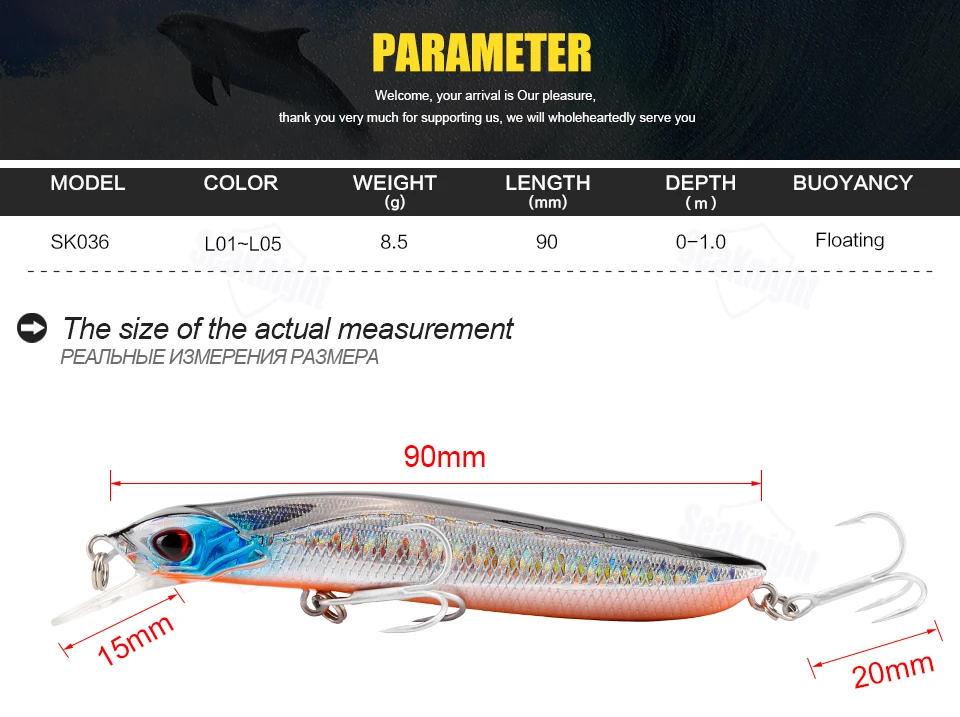 SeaKnight гольян SK036 рыболовная приманка 1 шт. 3,5 дюйма 90 мм 8,5 г 0-1,0 м плавающая приманка искусственная приманка, приманки VMC Крючки рыболовные приманки
