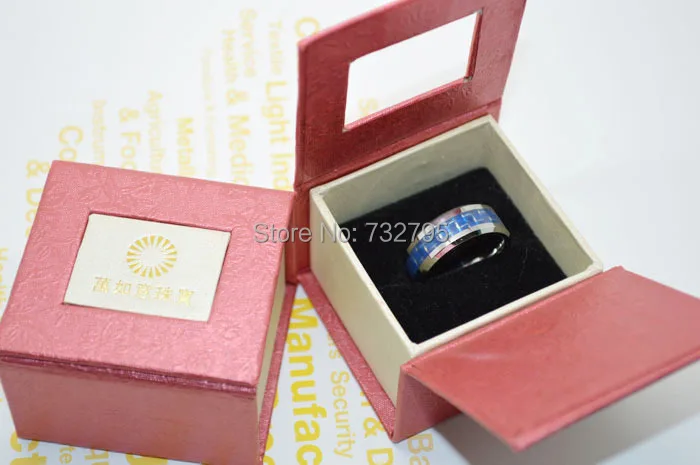 Карбидо-Вольфрамовая лента с белым и синим углеродным волокном инкрустация модное обручальное кольцо