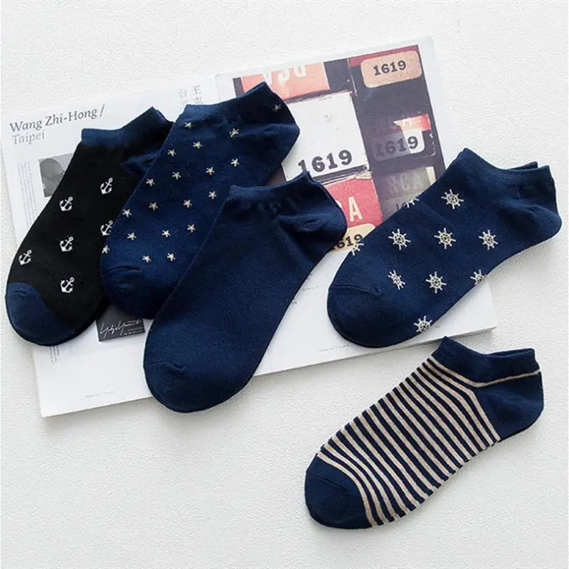 

5pairs/lot Spring summer men's socks Deodorant Breathable cotton socks striped navy boat socks fashion casual art short socks