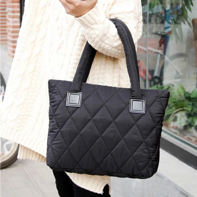 

Women Space Cotton Handbags Winter Lady Casual Tote Bag Female Shoulder Bags Diamond Lattice Top-handle Bale Bag Bolsas Femme