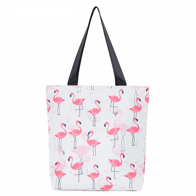 

5pcs/lot Wholesale Canvas Tote Bags for Woman Shoulder Bags Flamingo Printed Handbags Durable Foldable Shopping Daily Use Bag