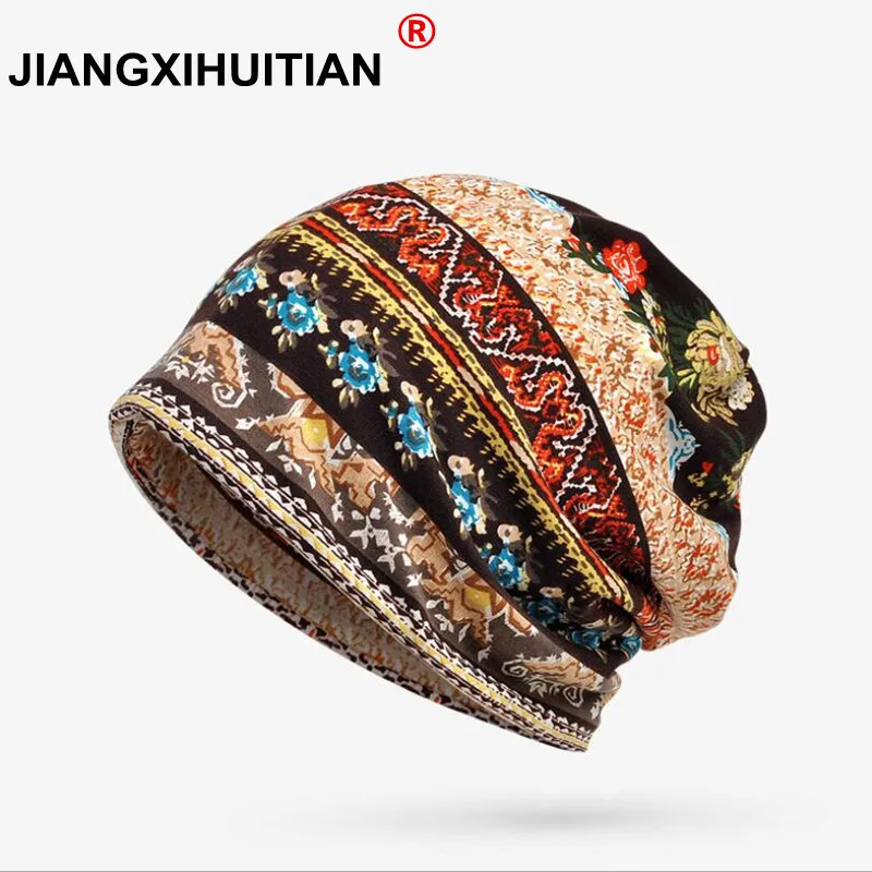 

Hats For Men Women Beanies Ladies Thin Camouflage Flower Hip Hop Beanies Hat Scarf Mask Bonnet Female Male Autumn New
