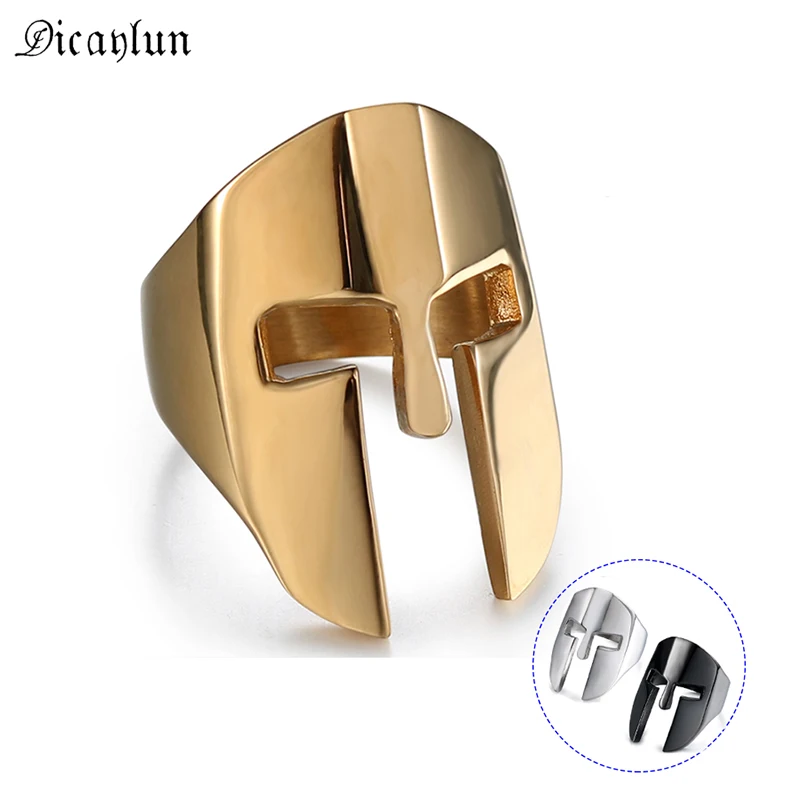 

DICAYLUN Spartan Helmet Mask Ring Stainless Steel Punk Gothic Warrior Ring Men Vintage Biker Jewelry Man Silver Gold Black Color