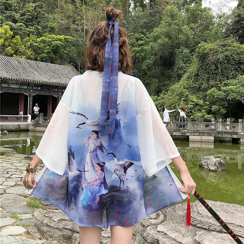 

HARAJUKU chinese street style digit print 2019 summer kimono cardigan feminino outerwear sun protection shirts womens (M266)