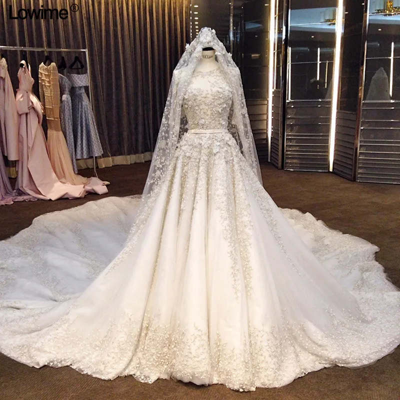 В мусульманском стиле с длинным рукавом vestido de novia A-Line совок Свадебные платья с аппликацией бисером кружева Ближний Восток свадебное платье с длинной вуалью